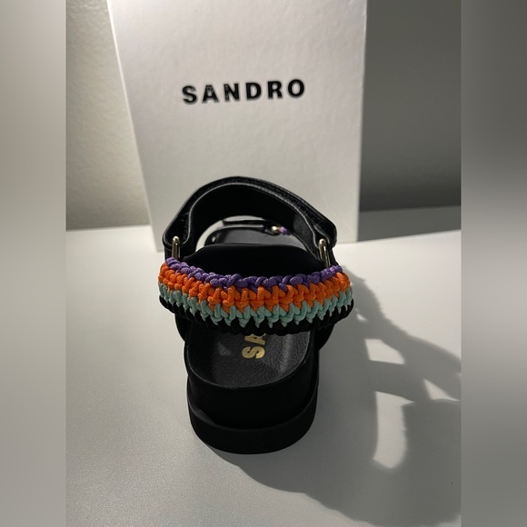 Sandro Black Multicolor Woven Strap Sandals Size 9 / 39 - Picture 4 of 8